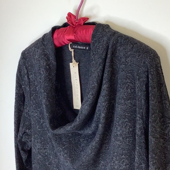 Cut Loose Top Jacquard Lightweight Charcoal Scandi Look Sweater Cowl Neck - Picture 3 of 8